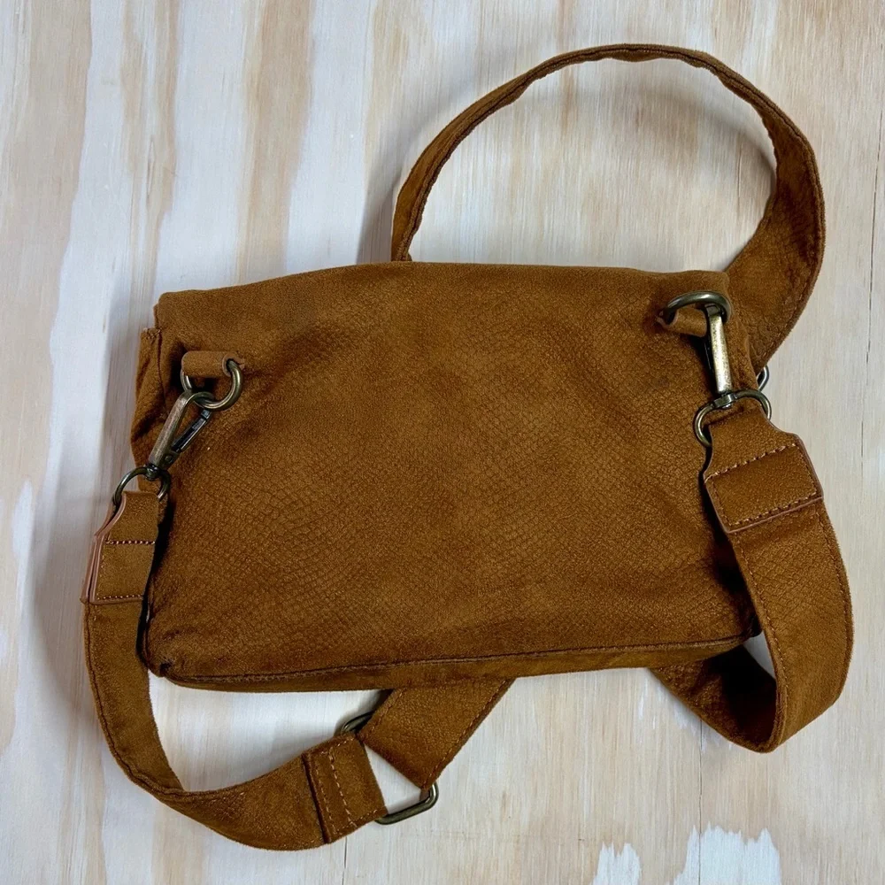 Anthropologie Vegan Suede Foldover Crossbody Bag Convertible Clutch